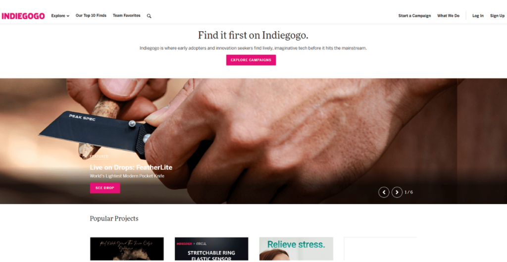 Indiegogo Homepage