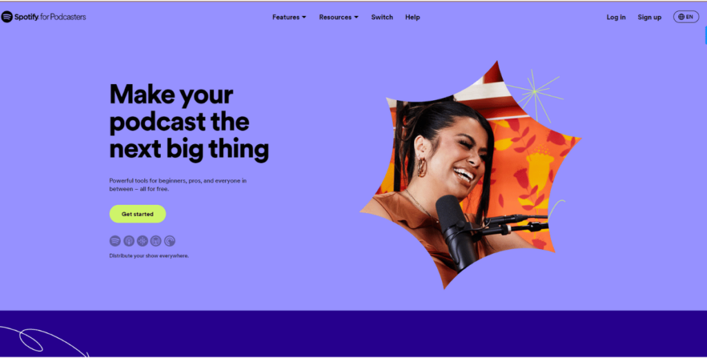 Spotify for Podcasters Homepage