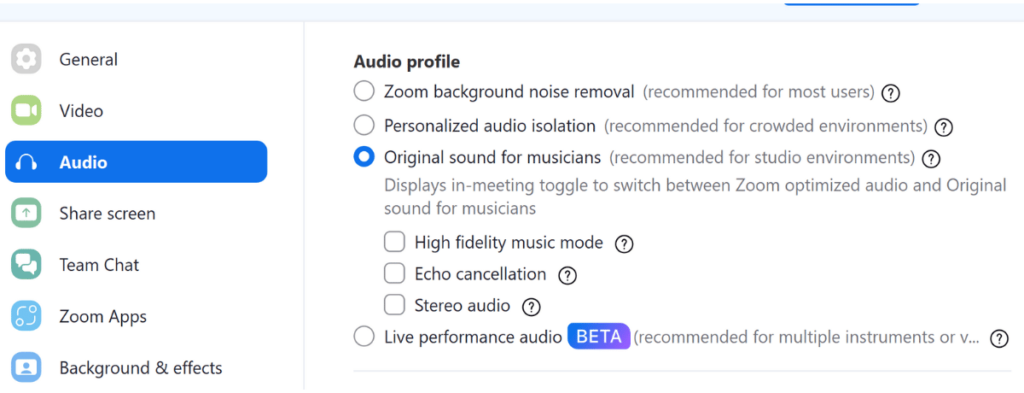 Settings page for audio profile: adjust sound preferences, volume levels, and audio settings for optimal listening experience.