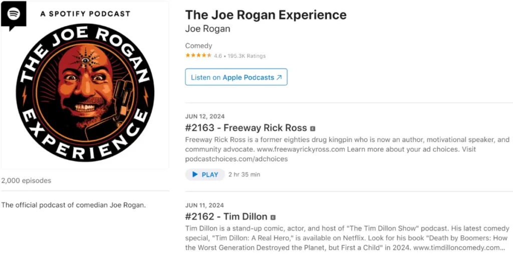 The Joe Rogan Experience podcast on iTunes.