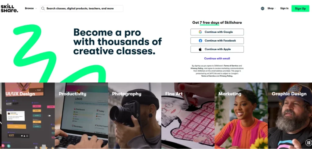 SkillShare Homepage