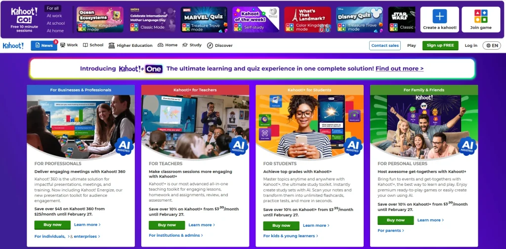 Kahoot! Homepage