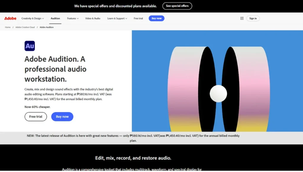 Adobe Audition Homepage